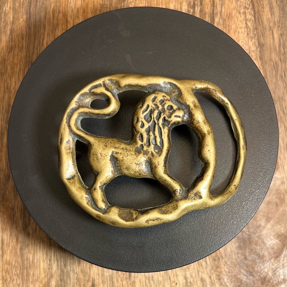 Vintage Hand Forged Brass LEO Zodiac Belt Buckle